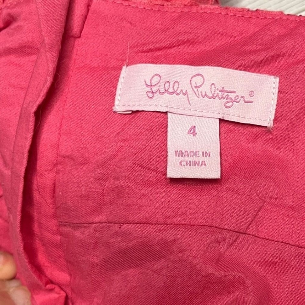 Lilly Pulitzer karina Eyelet Pink Lace Bow Mini Dress Size 4 Barbiecore Coastal - Picture 3 of 9
